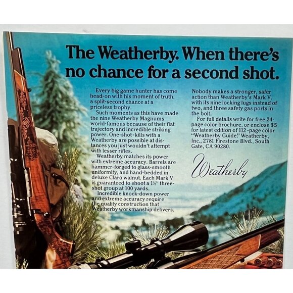 Weatherby Mark V Rifles Print Ad Vintage 1982 Magnum Lazermark Hunting - Picture 4 of 6